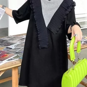 DIY Black Patchwork Grey Cotton Ruffled Summer Dress