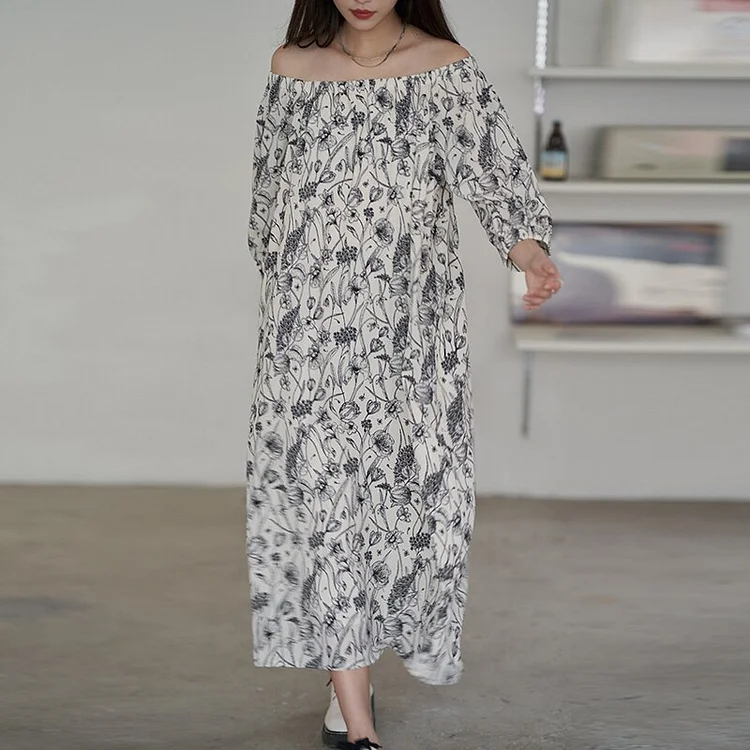 Elegant Elastic Square Collar Floral Printed Half Sleeve Lace-up Dress - Image 5