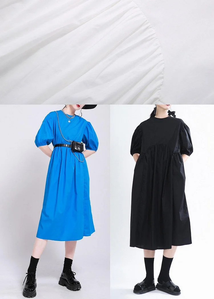 Handmade Black O-Neck Long Summer Cotton Dress - Image 3
