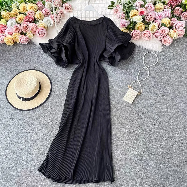 Elegant Round Neck Purple Ruffled Sleeve Maxi Dress - Image 3