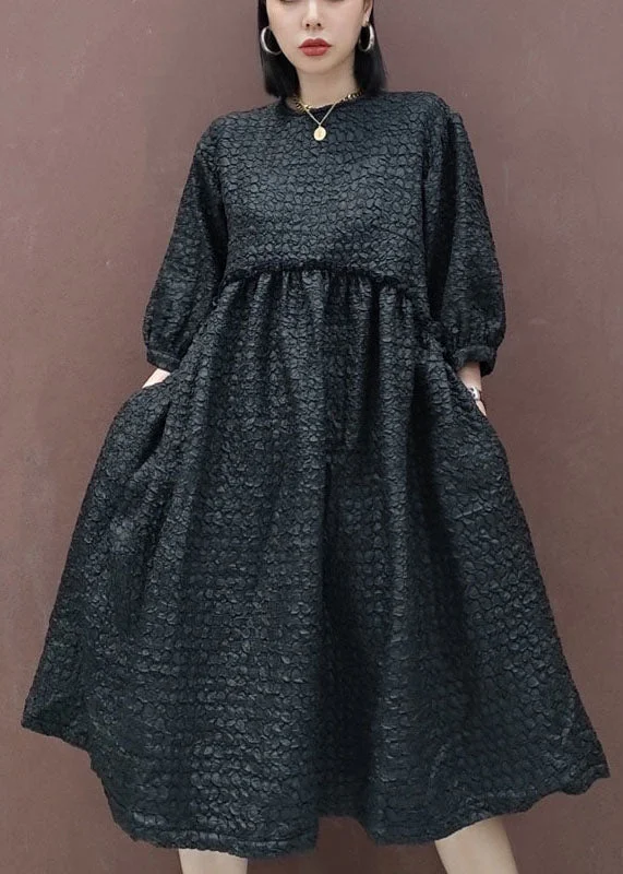 fashion Black Mid Dress Cinched Half Sleeve - Image 4