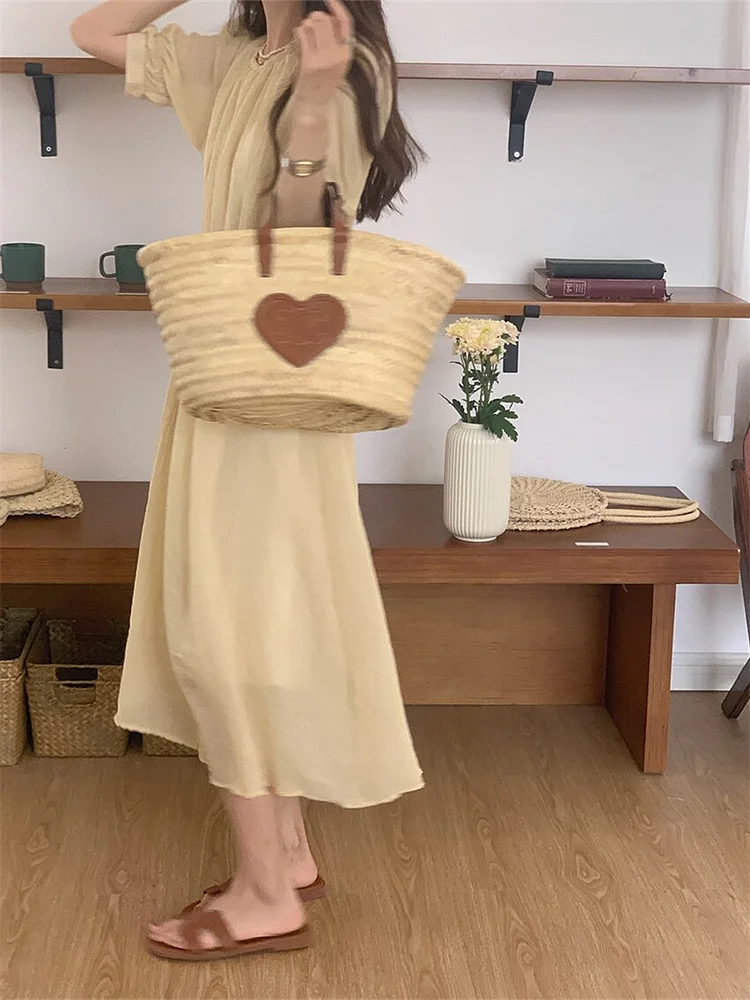 Casual Solid Color O-neck Lace-Up Puff Half Sleeve Dress - Image 6