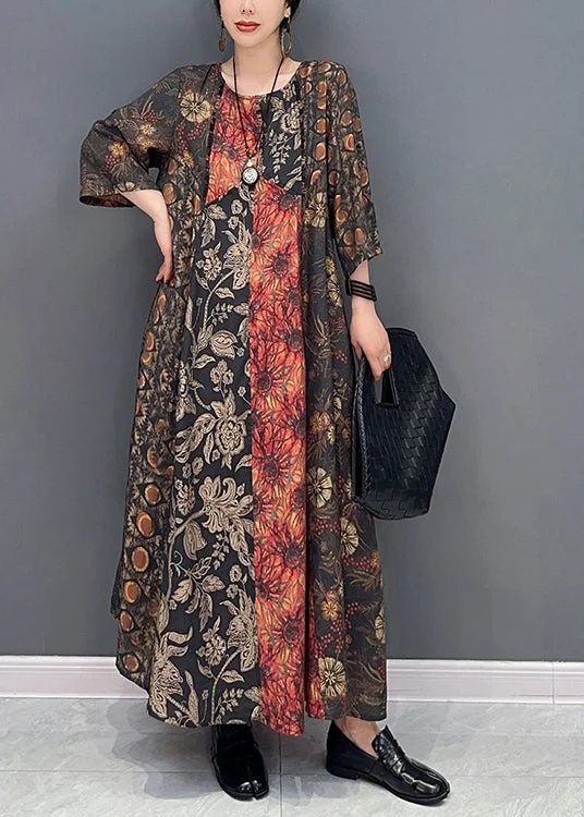 Women Colorblock Oversized Patchwork Print Long Dress Summer - Image 5