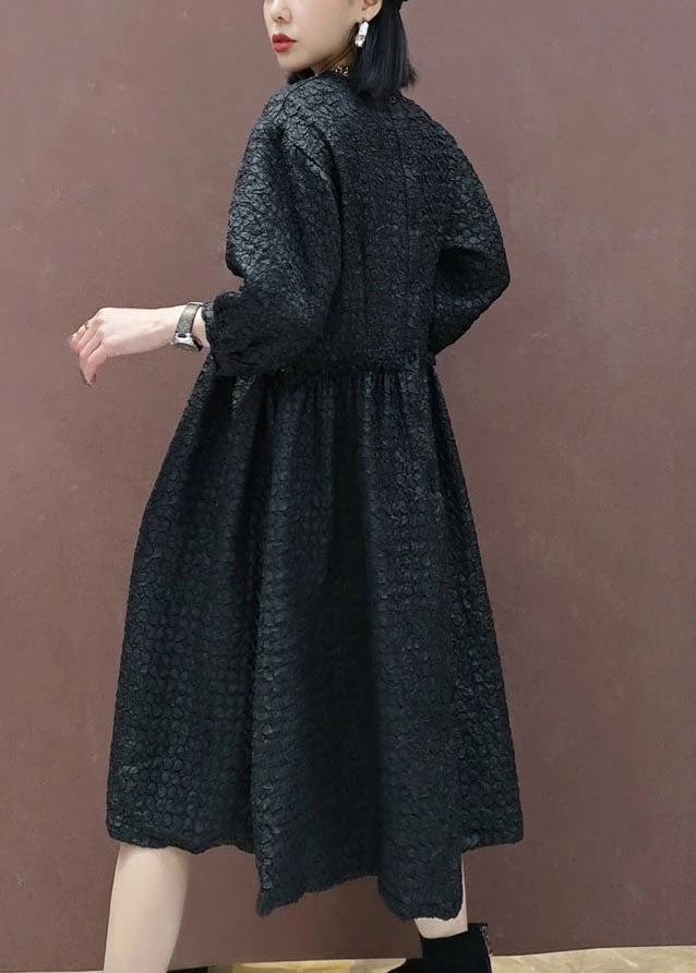 fashion Black Mid Dress Cinched Half Sleeve - Image 2