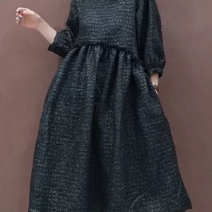 fashion Black Mid Dress Cinched Half Sleeve