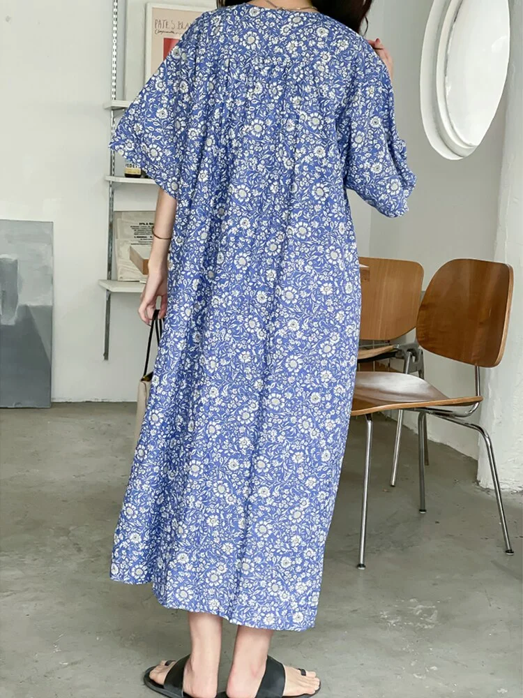 Temperament Loose Y-neck Tie Floral Half Sleeve Dress - Image 2