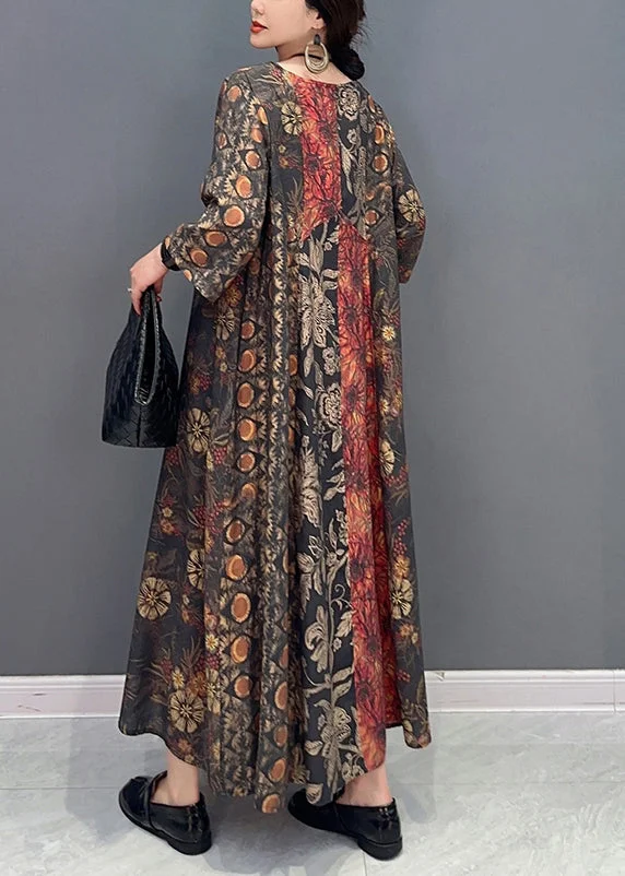 Women Colorblock Oversized Patchwork Print Long Dress Summer - Image 2