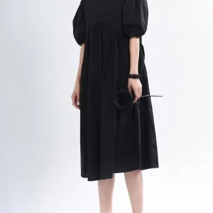 Handmade Black O-Neck Long Summer Cotton Dress