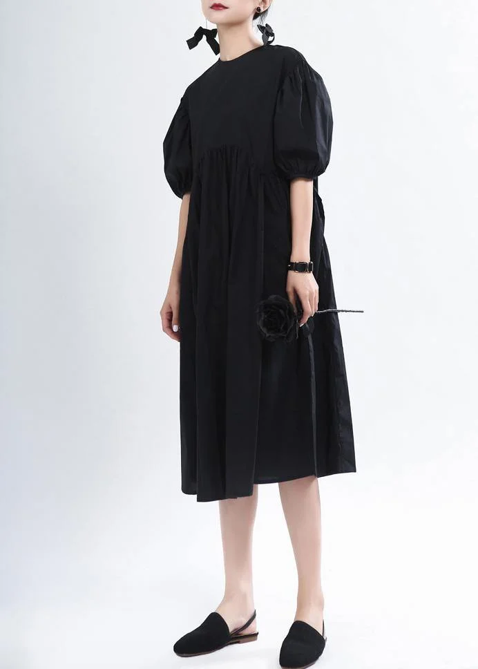 Handmade Black O-Neck Long Summer Cotton Dress
