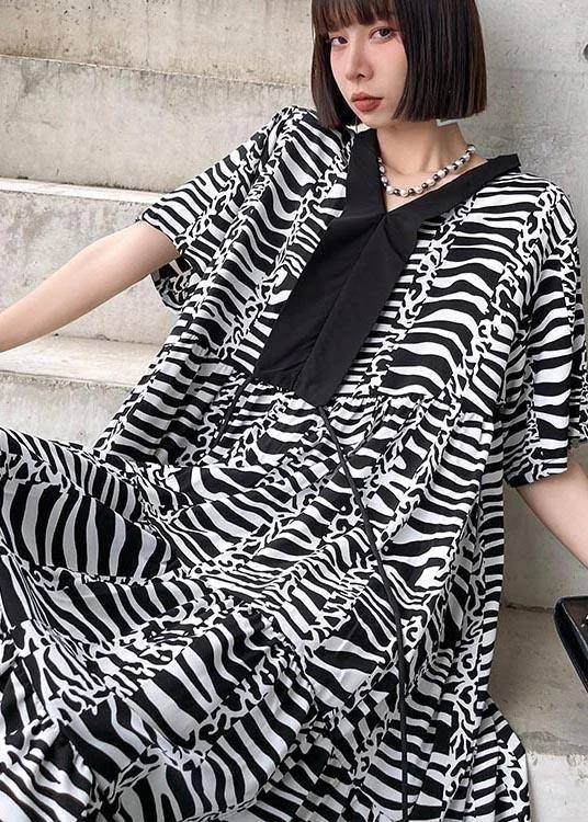 Natural Zebra pattern V Neck Cotton asymmetrical design Summer Maxi Dress - Image 2