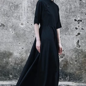 Vintage Asymmetric Buttoned Half Sleeves Cheongsams&Dress