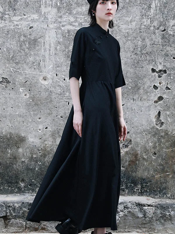 Vintage Asymmetric Buttoned Half Sleeves Cheongsams&Dress