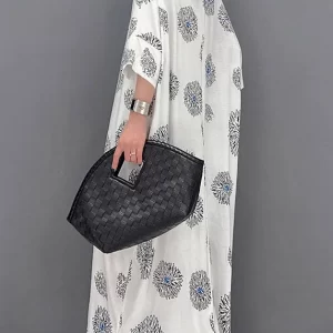 Plus Size White O-Neck Print Long Dress Half Sleeve