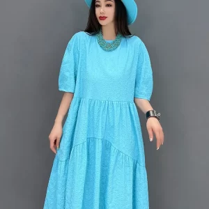 Elegant Loose Solid Color Three-dimensional Texture Half Sleeve Dress