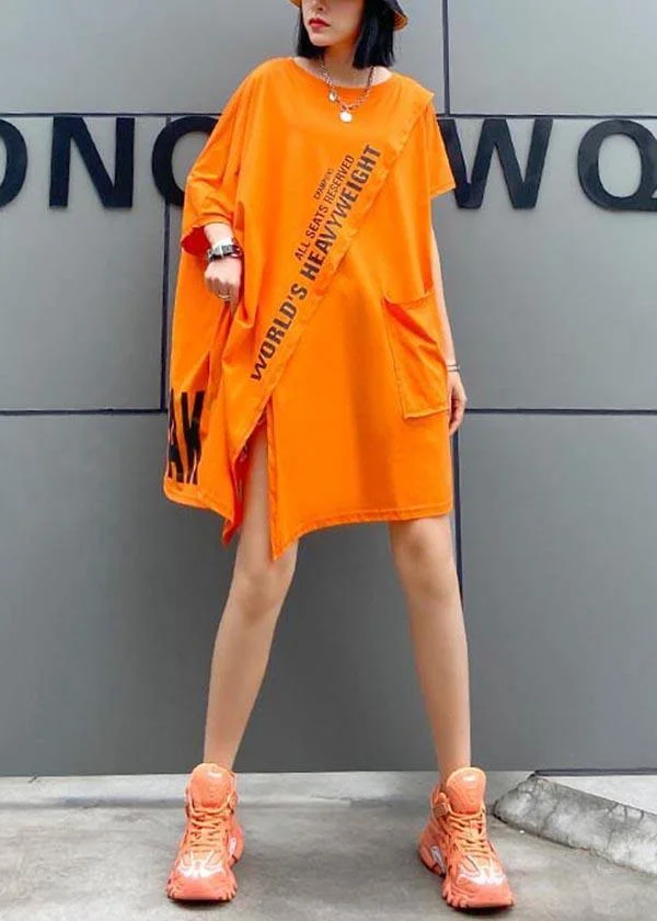 Art Orange Graphic asymmetrical design Pockets Dresses Summer - Image 2