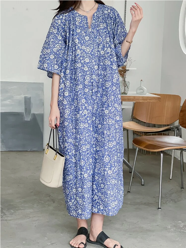 Temperament Loose Y-neck Tie Floral Half Sleeve Dress - Image 7