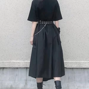 Fashion Loose Solid Color O-neck Patchwork Pockets Short Sleeve Dress