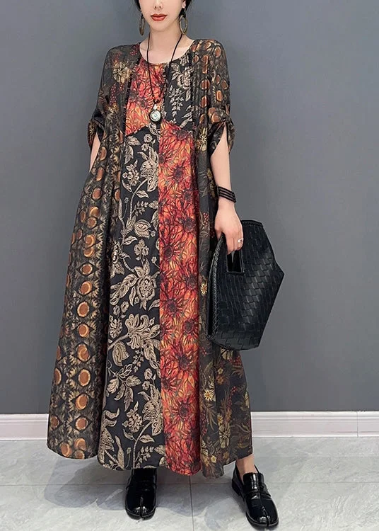 Women Colorblock Oversized Patchwork Print Long Dress Summer - Image 4