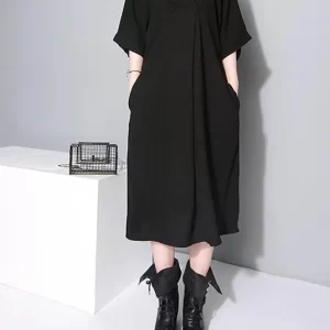 Handmade Black V Neck tie waist Summer Dress