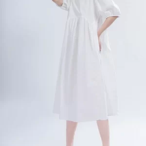 Comfy White Puff Sleeve Long Summer Cotton Dress