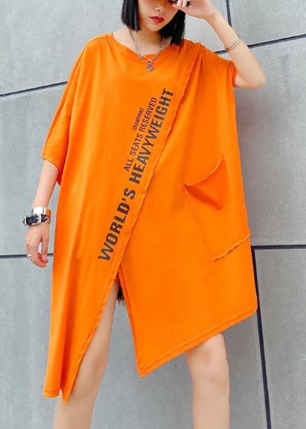 Art Orange Graphic asymmetrical design Pockets Dresses Summer - Image 5