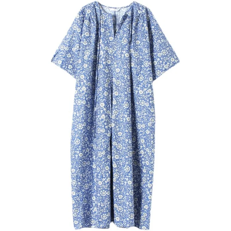 Temperament Loose Y-neck Tie Floral Half Sleeve Dress - Image 3