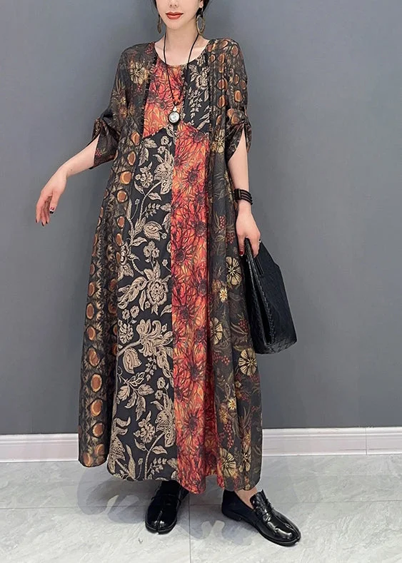 Women Colorblock Oversized Patchwork Print Long Dress Summer - Image 3