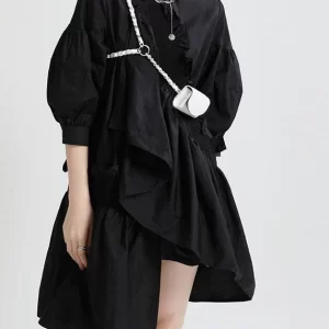 Unique Black Asymmetrical Design Patchwork Summer Robe Dresses