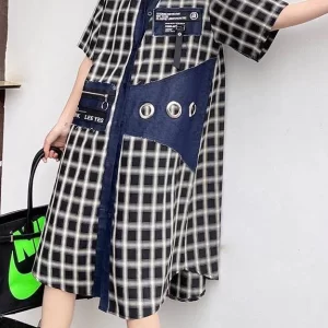 Bohemian Blue Plaid Patchwork Peter Pan Collar Summer Cotton Dress