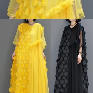 Black Tulle Party Dresses O-Neck Asymmetrical Half Sleeve